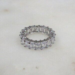 Clear Baguette Cut Silver-tone Infinity Eternity Anniversary Wedding Band Ring 6